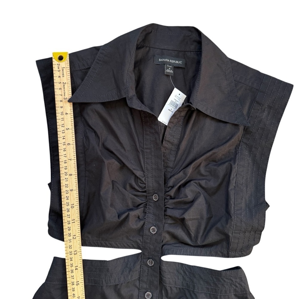 NWT Banana Republic Sleeveless Cut Out Poplin Midi Button Up Black Dress Size 4P - Picture 12 of 15